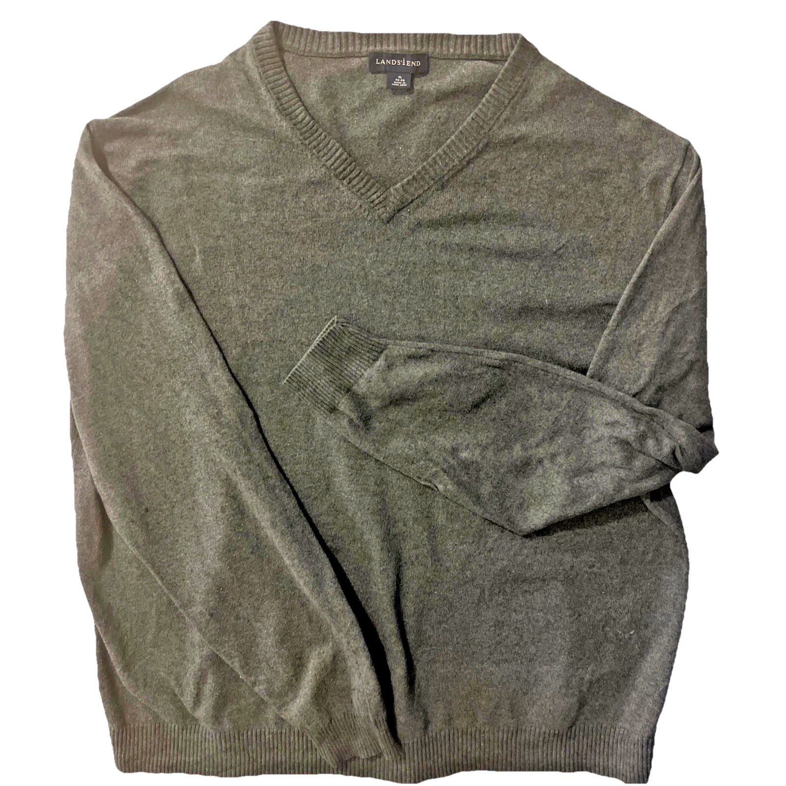 Lands End Mens V-Neck Sweater XL 46-48 Gray Soft & Warm Cashmere Blend