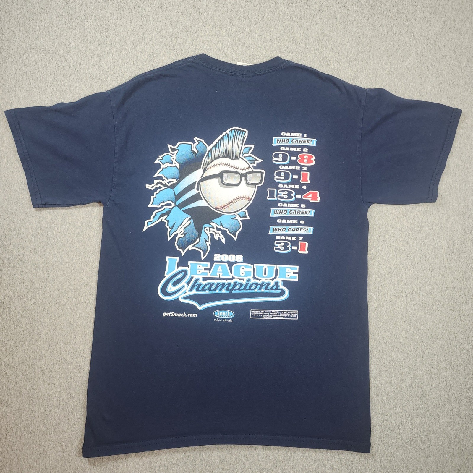 Gildan Smack Apparel T-Shirt Mens Medium Navy Blue Good 2008 League Champions