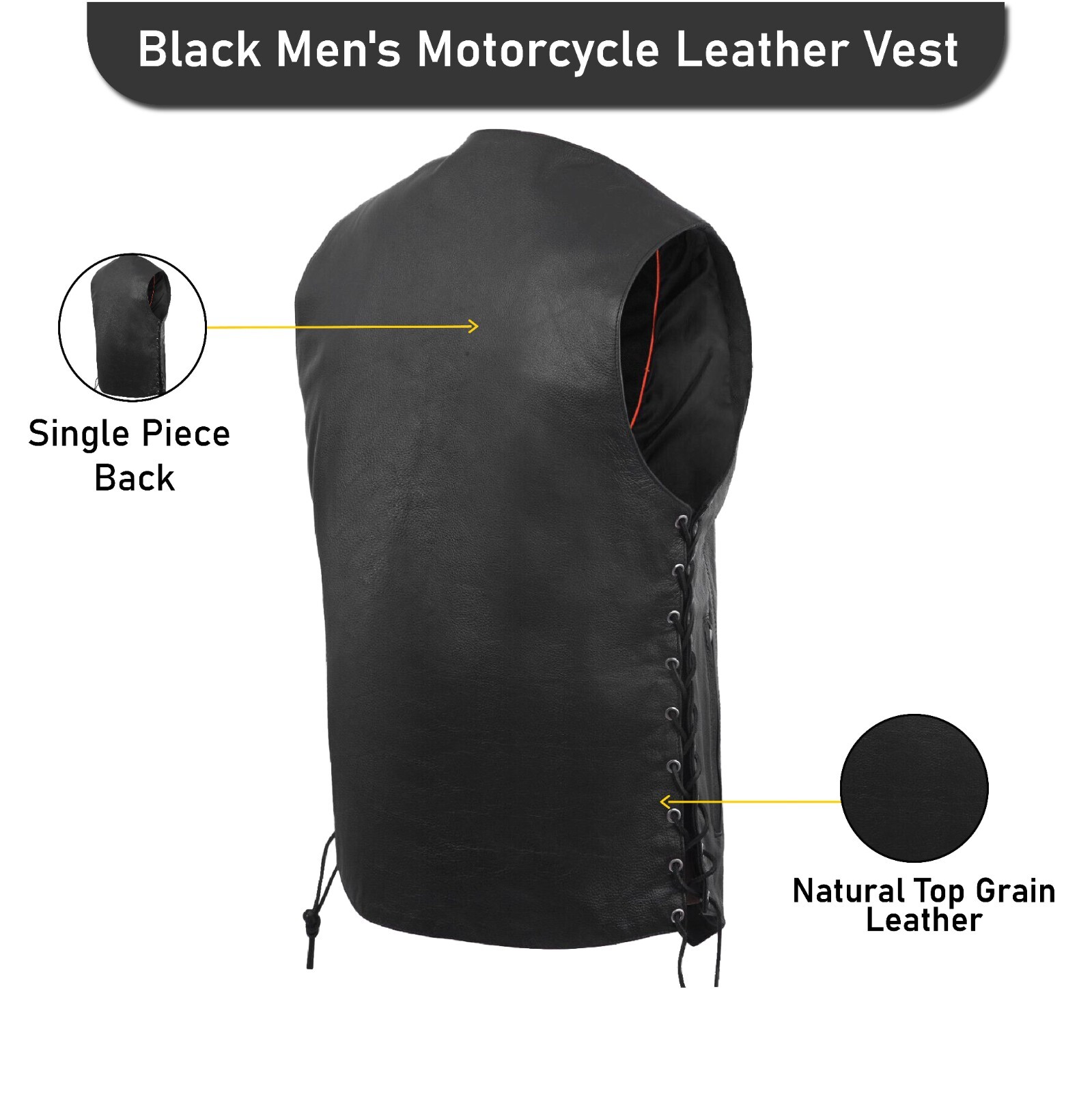 Mens Genuine Leather 10 Pockets Motorcycle Biker Vest ANARCHY Black SOA #3540BLK