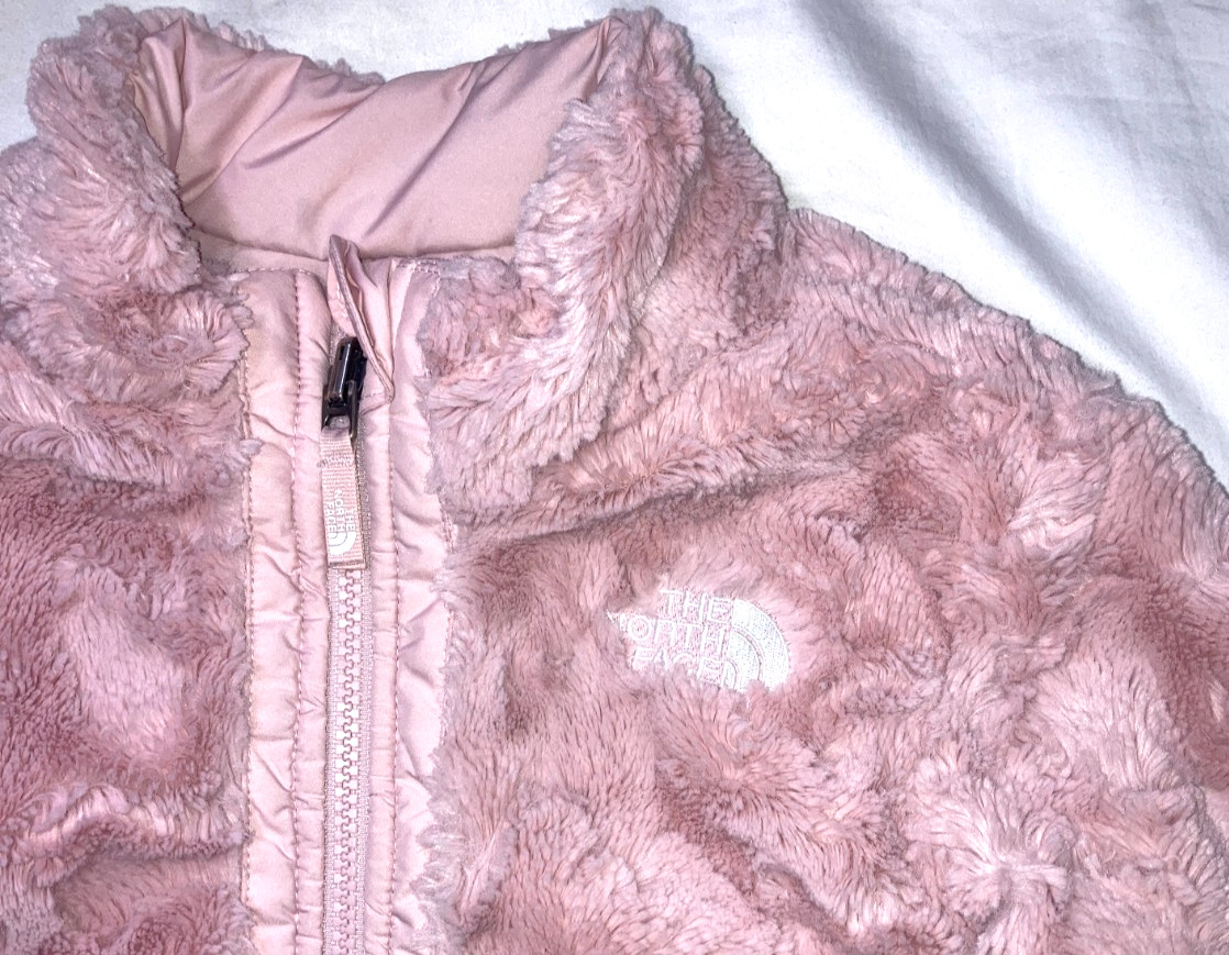 North Face Girls Reversible Mossbud Swirl Puffer Jacket Pink XS 6