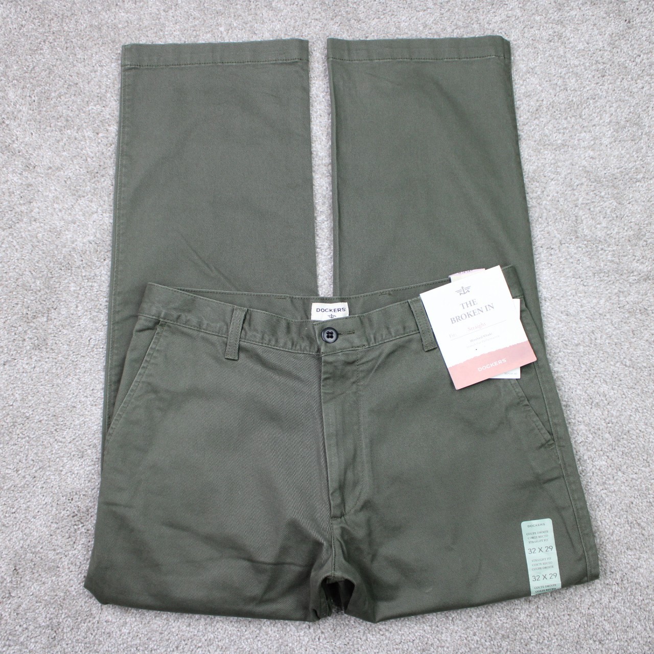 Dockers Pants NWT Mens 32×29 Green The Broken In Straight Fit Stretch Flat Front