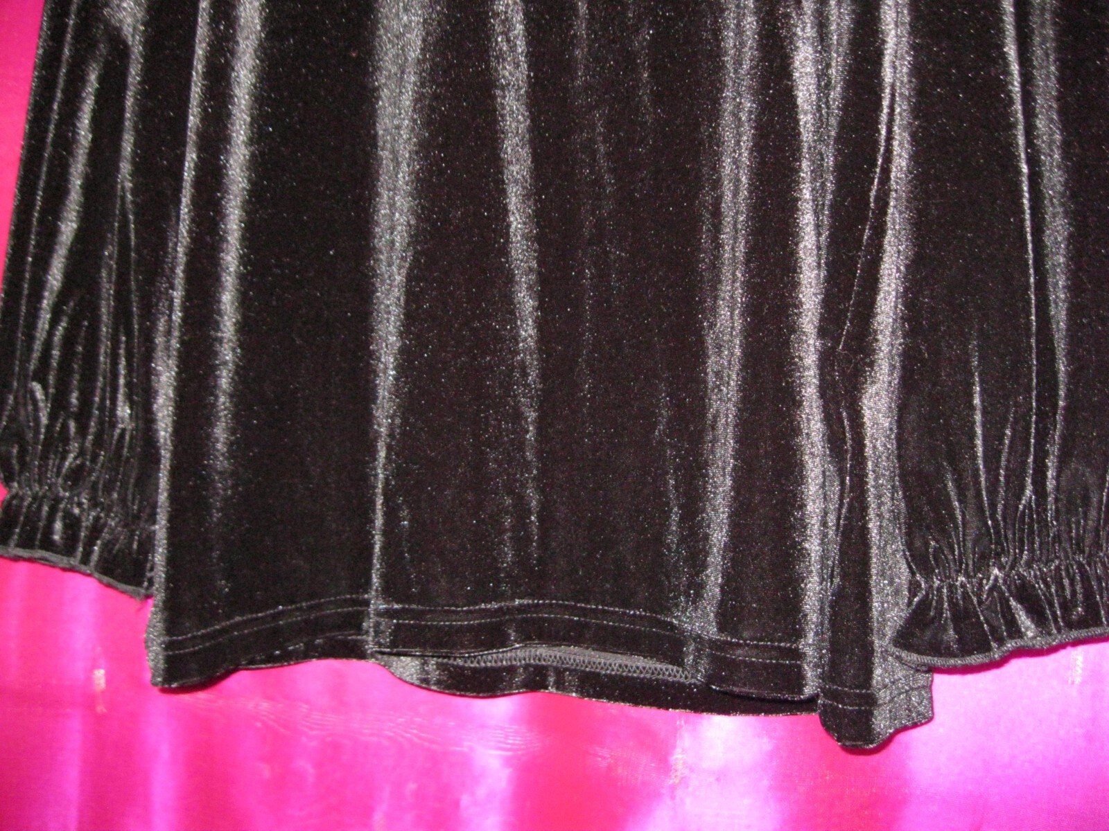 SUZANNE BETRO LABEL,BLACK VLEVET TOP W/ L/S & HIGH NECK, SZ M.,POLYESTER/SPANDEX