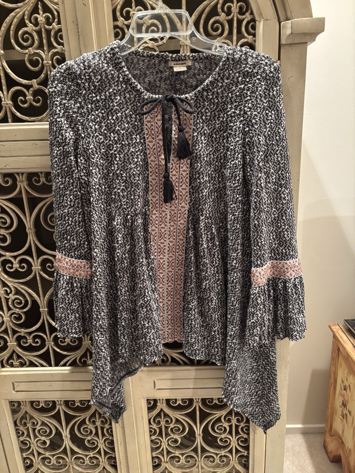 Anthropologie Anama’ Oversized Boho Top Tie Neck Size S Polyester & Spandex