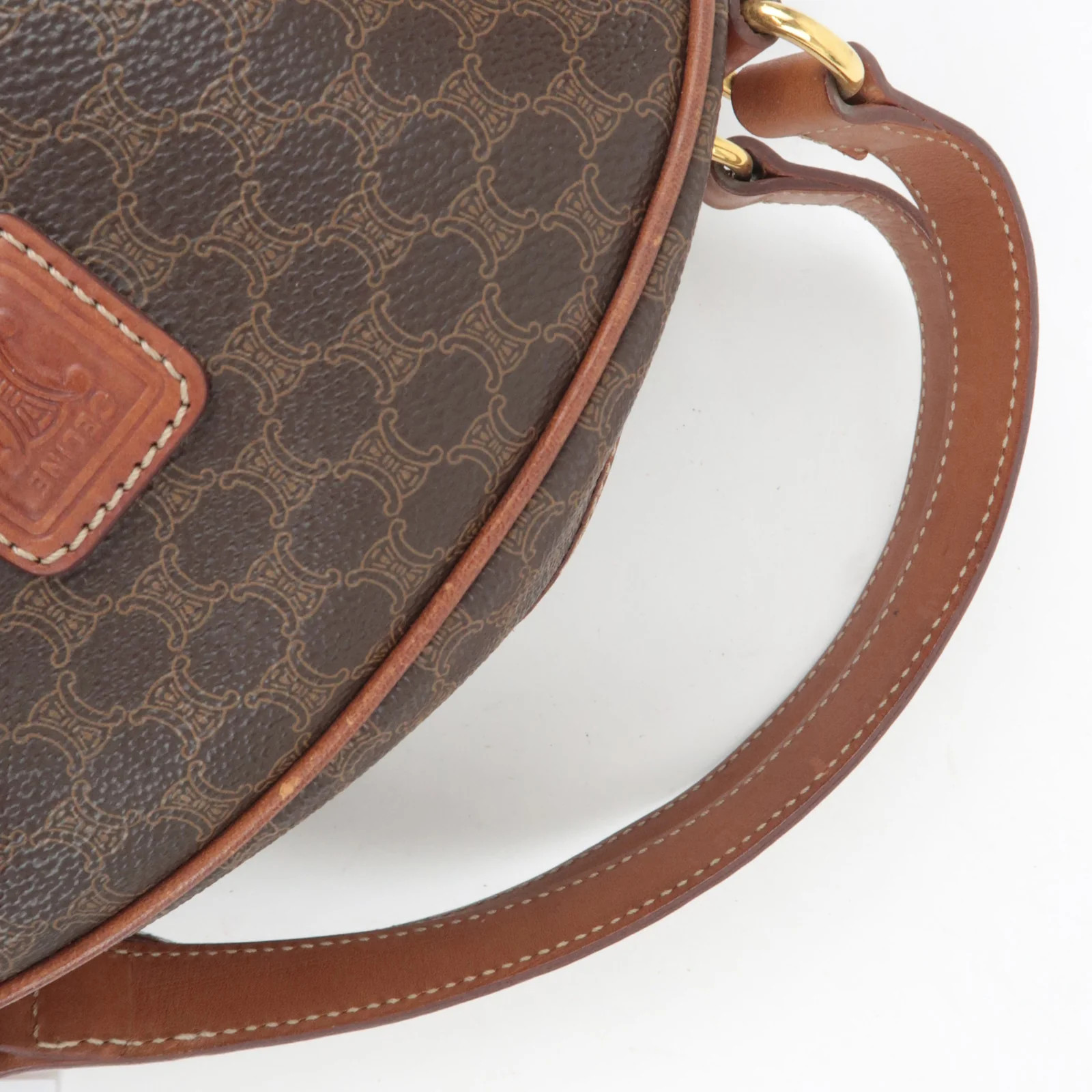 CELINE Macadam PVC Leather Handbag Brown Authentic