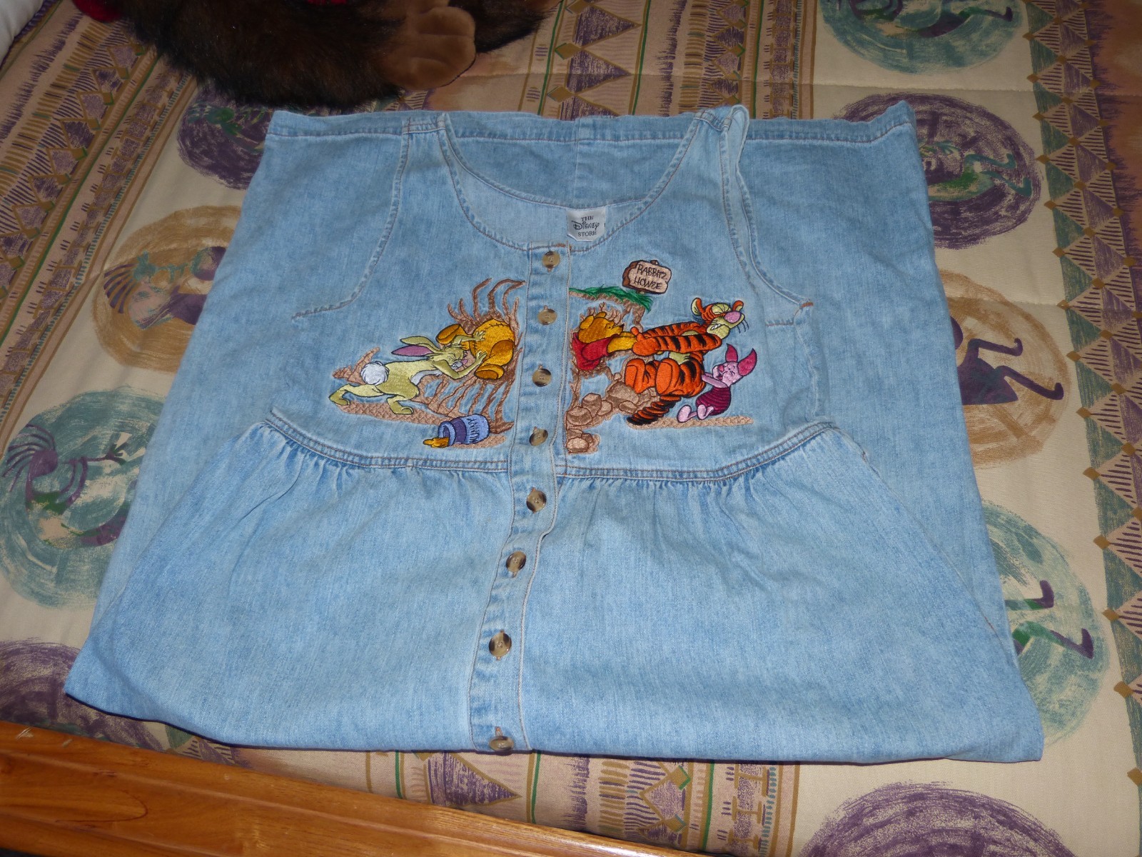 Vintage Disney Winnie The Pooh,Tigger,Rabbit Denim MIDI Dress embroidered Large