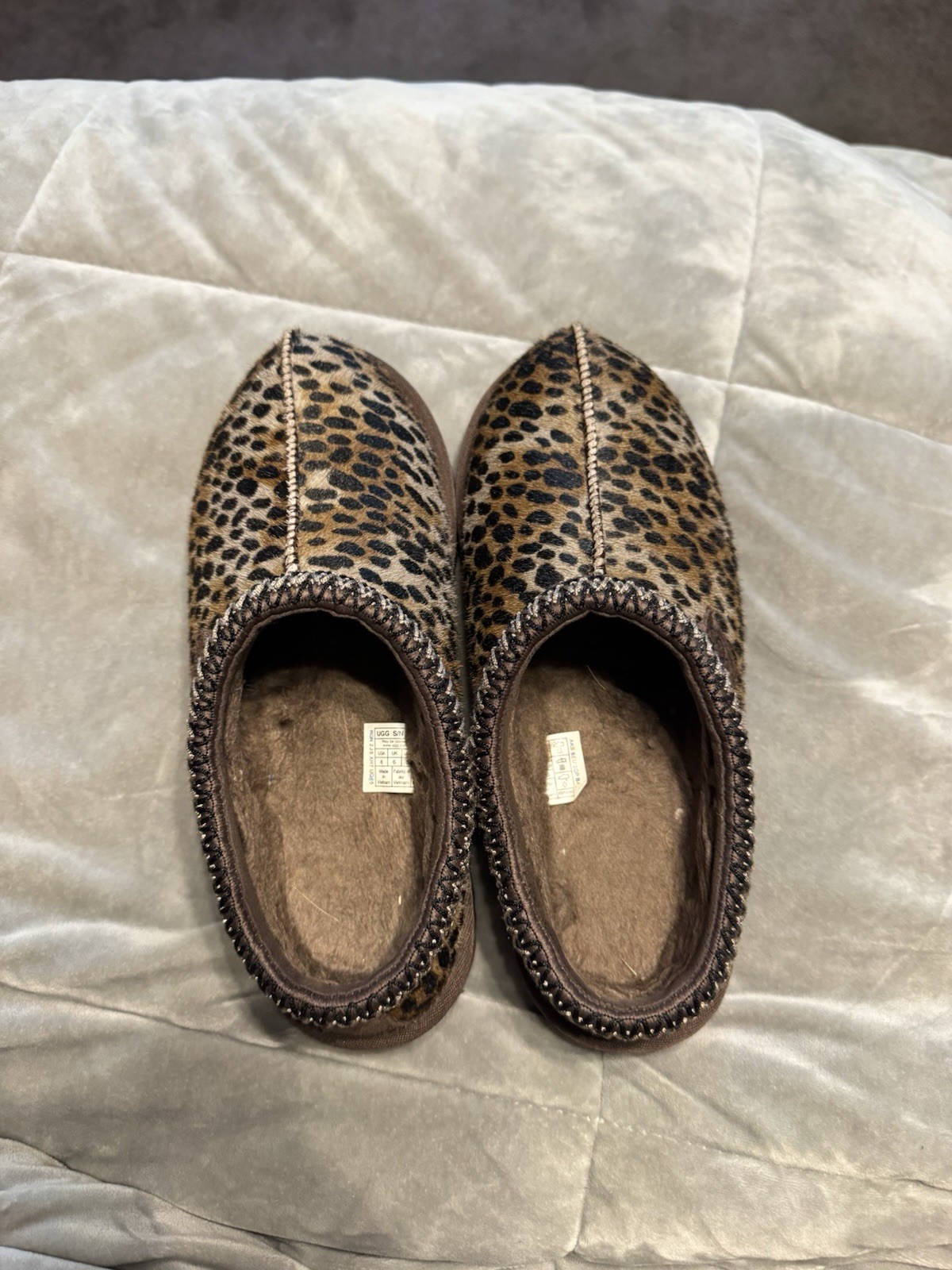 UGG Ansley Leopard Animal Print Suede Lined Slip-On Slippers Womens 8