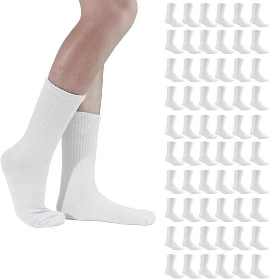 12 Pairs Men White Solid Sports Cotton Crew Socks Athletic Work Size 9-11 10-13