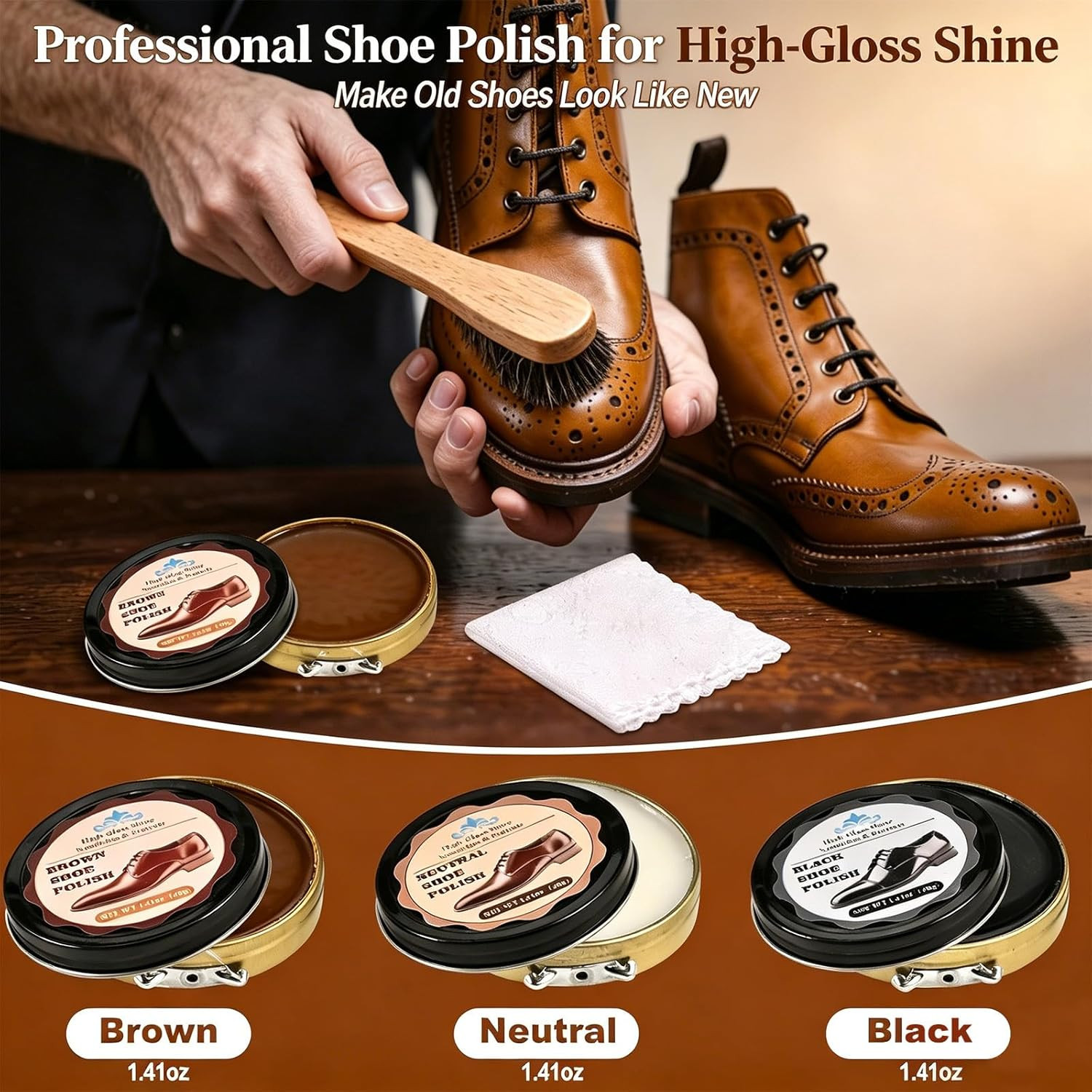 Shoe Polish Kit – 15PCS Shoe Care Kit with Black Brown Neutral Polish & Mink Oil