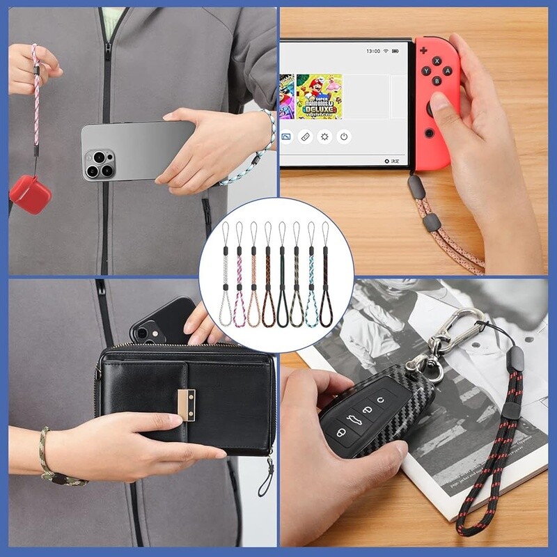 Adjustable Nylon Wrist Strap Lanyard 8 Pack Phone Camera USB Keys ID Badge