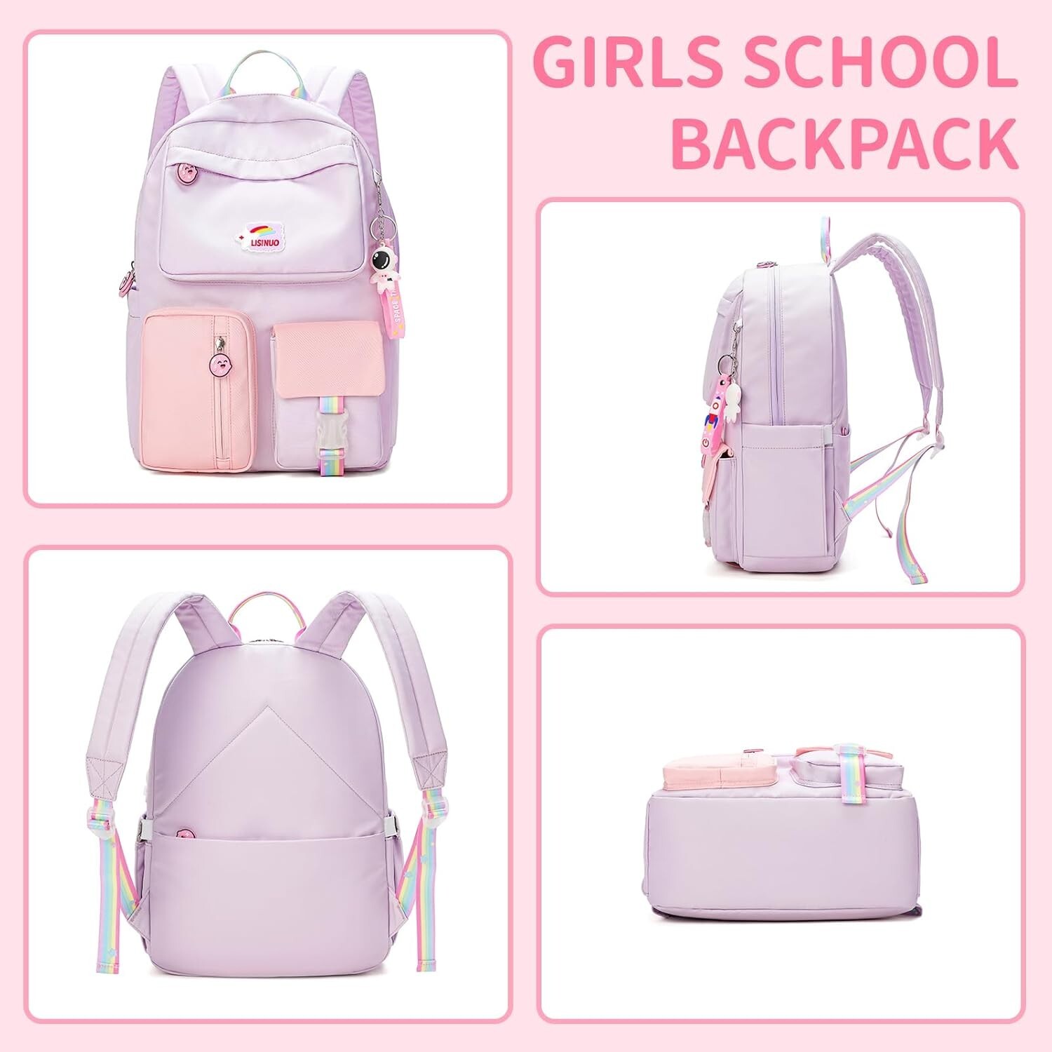 Kids Girls Backpack Back to School 17in Large and Durable Cute Purple