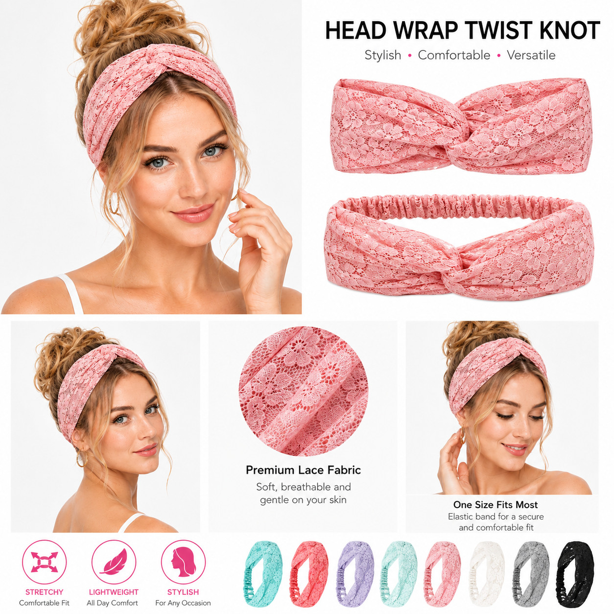 6pc Lace Twist Knot Wide Headband Headwrap Bandana Turban Hairband Boho Yoga Lot