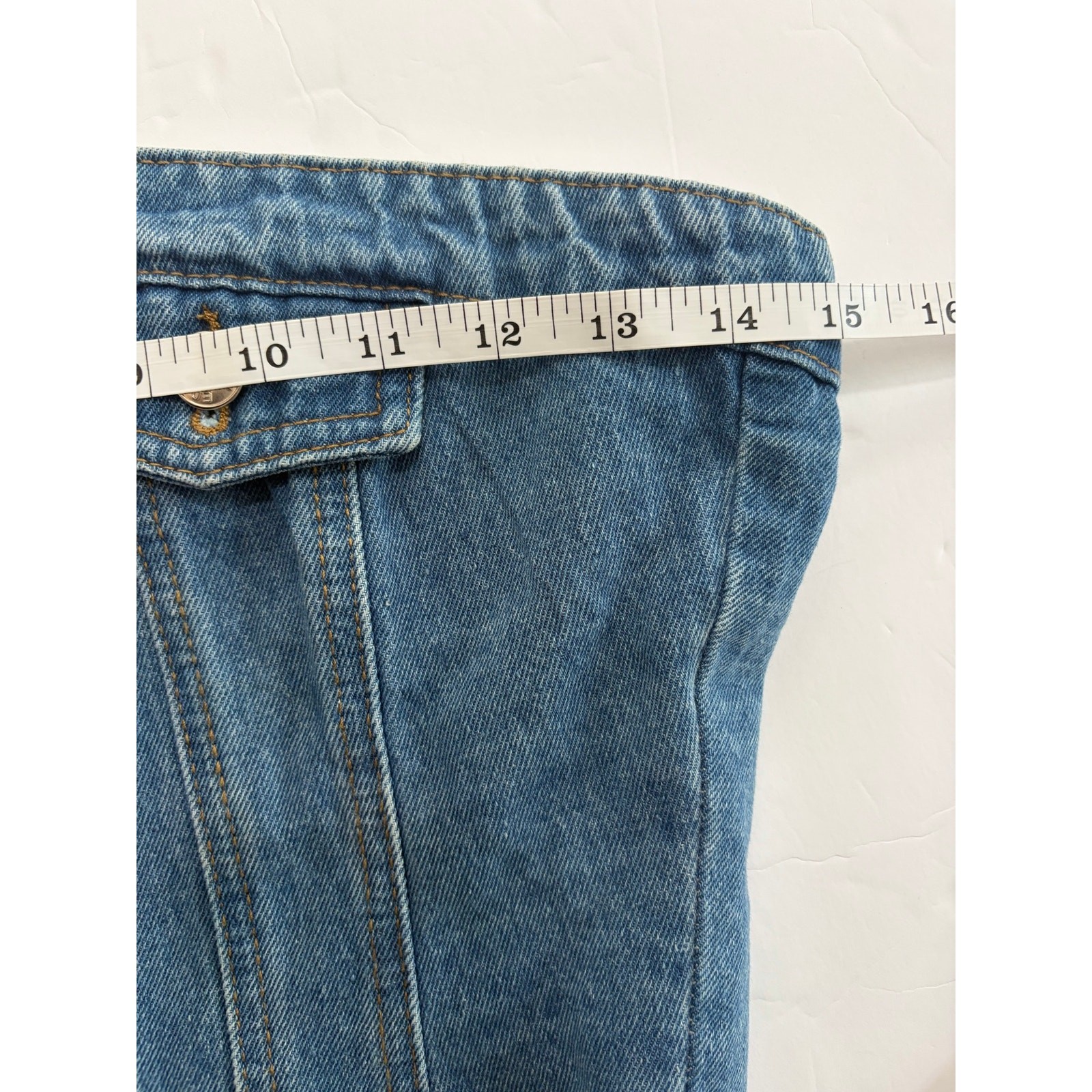 Edikted River Denim Tube Top Med Blue 100% Cotton Smocked Back Y2K