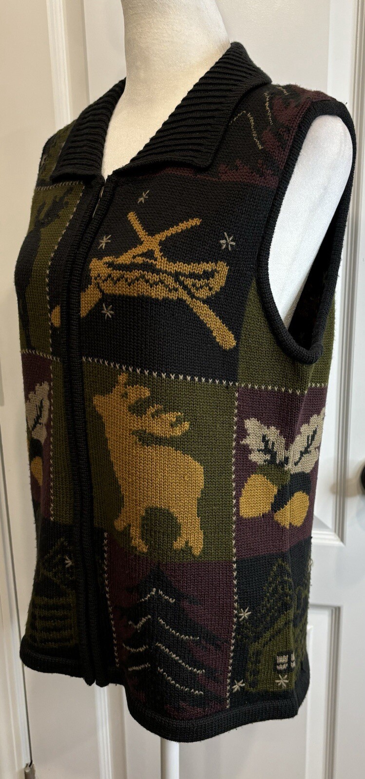 NATURAL REFLECTIONS (VTG) Wool Blend Sweater Vest Med Full Zip Cabincore Nature