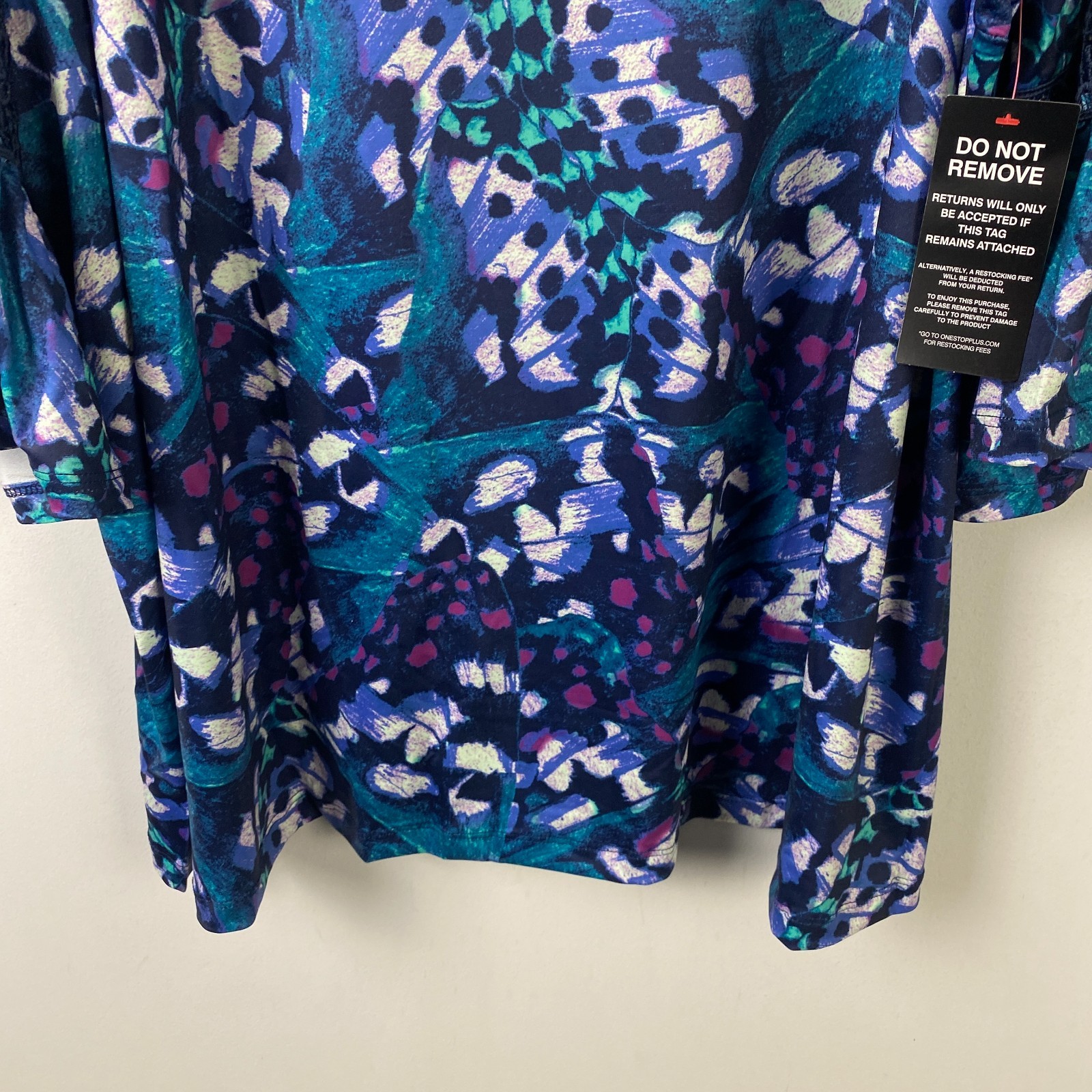 Catherines Dream Drape Bella Crochet Trim Top Size 4X Blue 3/4 Bell Sleeve