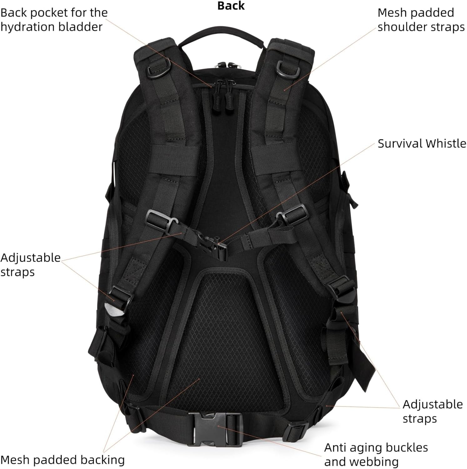 32L 1050D Urban Tactical Laptop Backpack, 17 Inch Computer, Black | Suspended Te