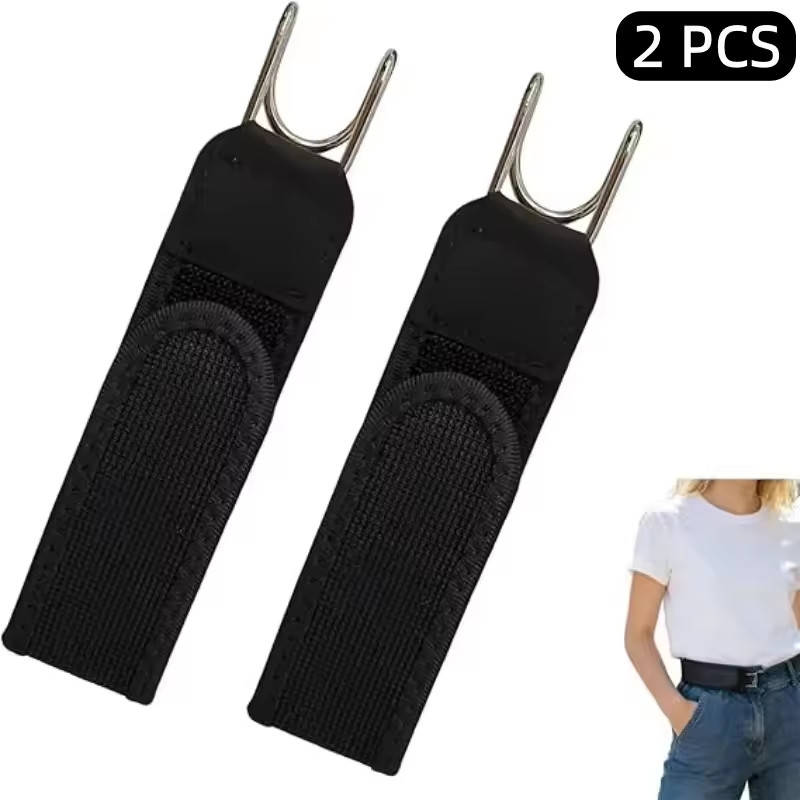 2PCS Tactical Metal Hook Elastic Belt Buckle-Less Invisible Waist Belt Closure