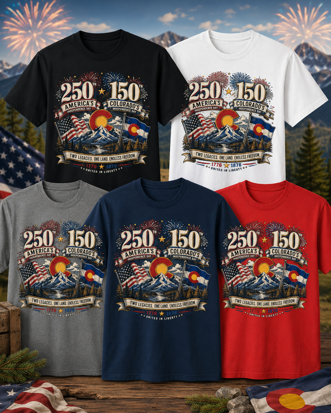 America 250 – Colorado 150 Commission Shirt 4th of July 1776 1876 USA Tee