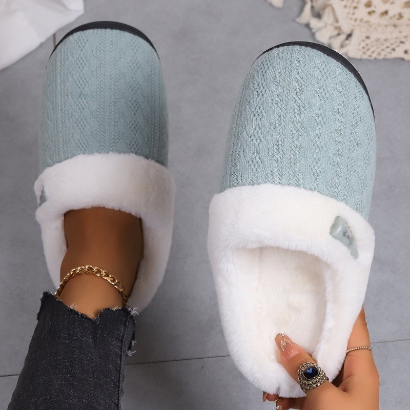 Women’s Plush Fleece-Lined Warm Cotton Slippers Cozy Non-Slip Indoor House Shoes
