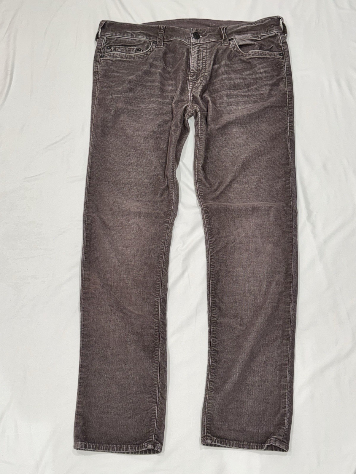 True Religion Geno Straight Corduroy Pants Mens 38×33 Maroon Distressed Y2K