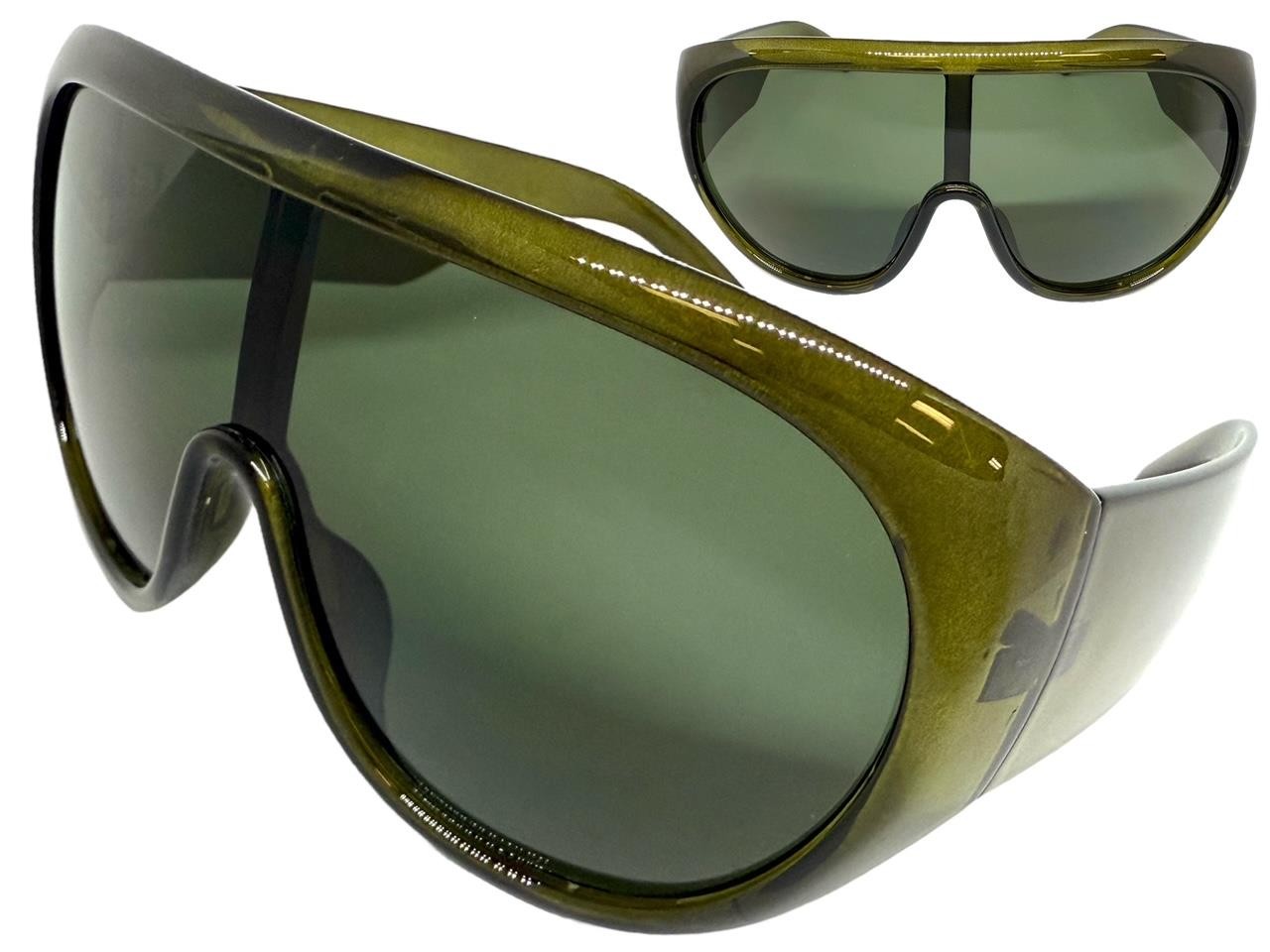 Oversize Exaggerated Modern Retro Wrap Shield SUNGLASSES Large Thick Green Frame