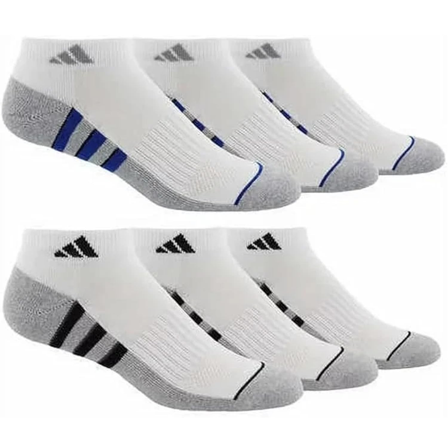 Adidas Aeroready Cushioned Low Cut Socks 6 Pair White Black Blue Men’s Size 6-12