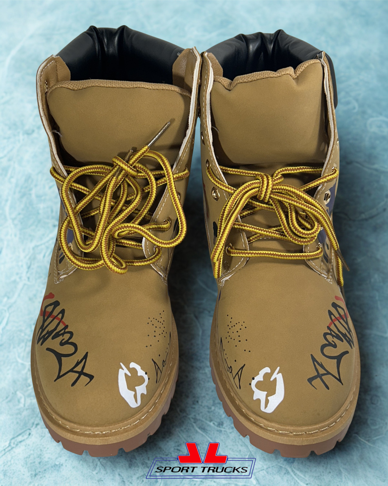Men’s Brown Lace-Up Boots Size 9 US – Graphic Design Faux Leather Casual Fashion