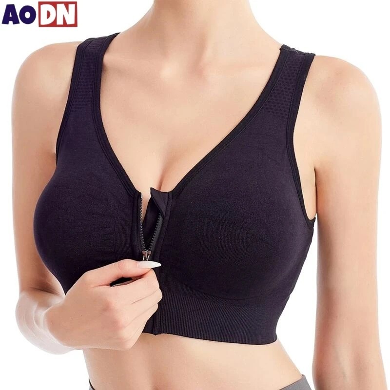 Sports Bra Women High Impact Running Yoga Workout Bra Zip Front Closure M/L/XL