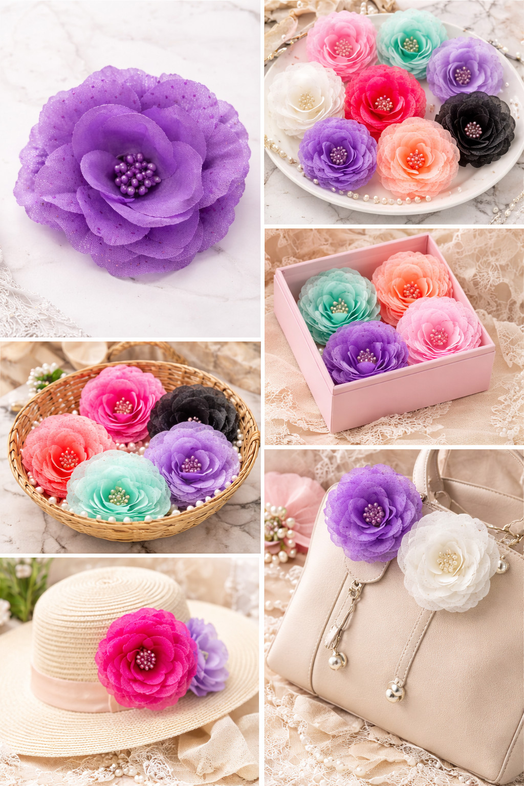 6 pcs Women Flower Hair Clip Rose Hair Clips Barrettes Beach Accessories 3.5″
