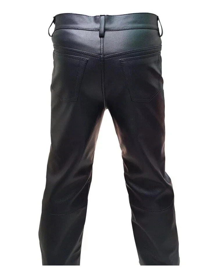Mens Biker Jeans Real Black Or Cow Leather Sleek And Sexy 501 Style Pants