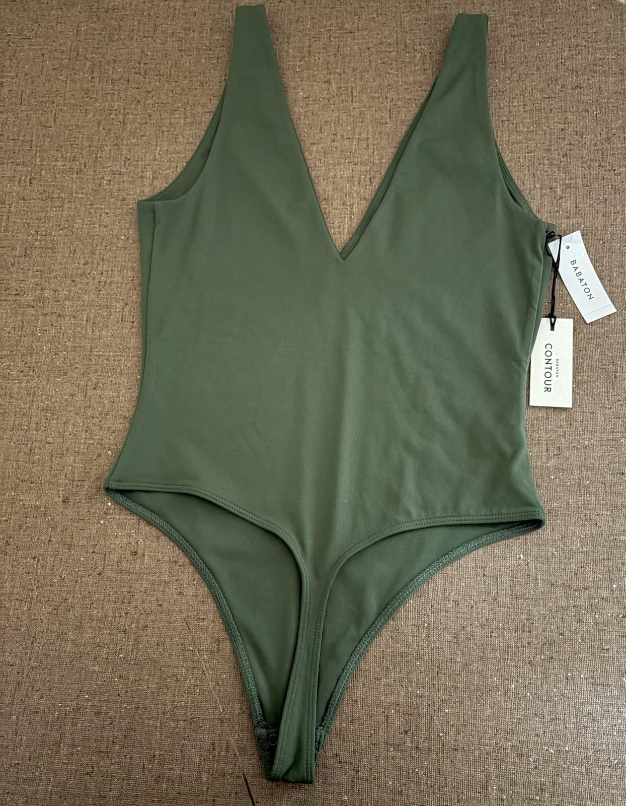 BABATON Contour V Neck One Piece Sencha Green Low Cut One Piece Top Blouse M