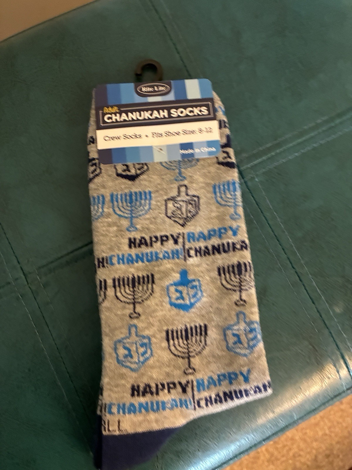 Rite Lite Men’s Chanukah Holiday Novelty Crew Socks 8-12 Gray/Blue/Navy 1 Pair