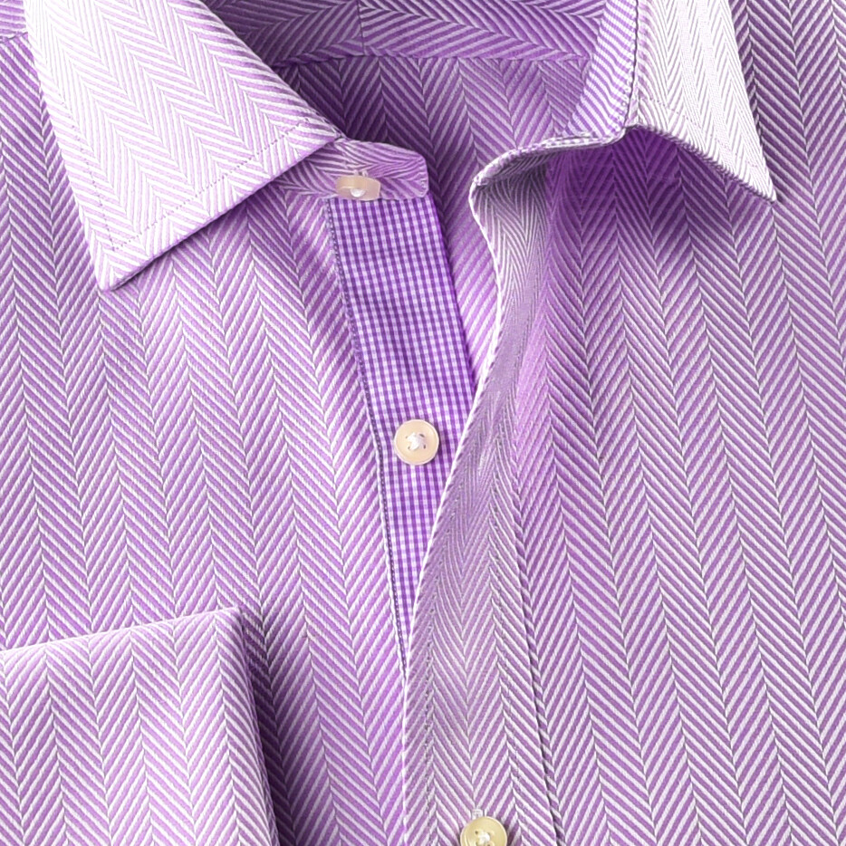 Purple Herringbone Twill Formal Business Dress Shirt Pink Check Sexy Boss Design