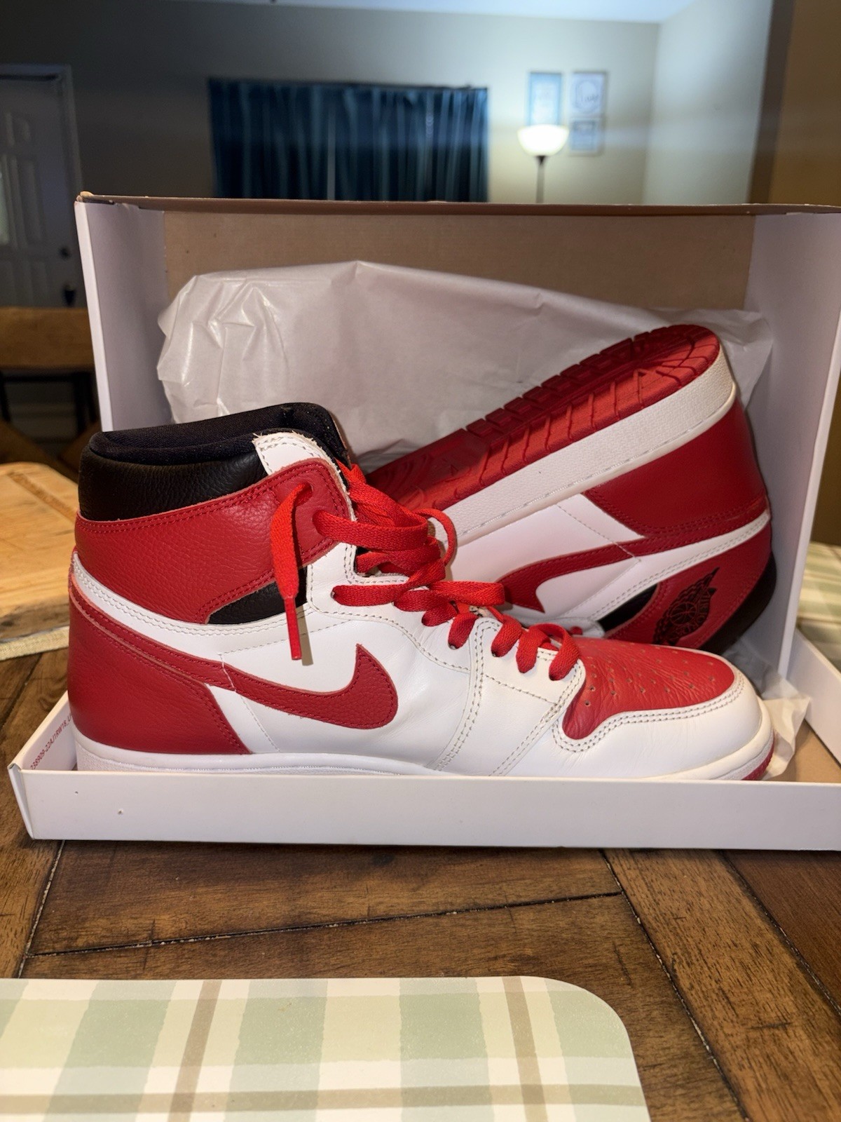 Nike Air Jordan 1 Mid Top Gym Red/White/Black Leather Sneakers 554724-605