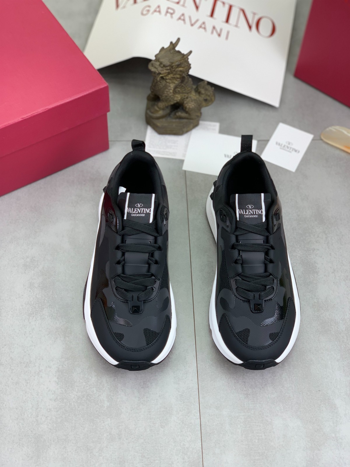 Valentino Leather Sneakers Black Casual Running Shoes Platform 4cm