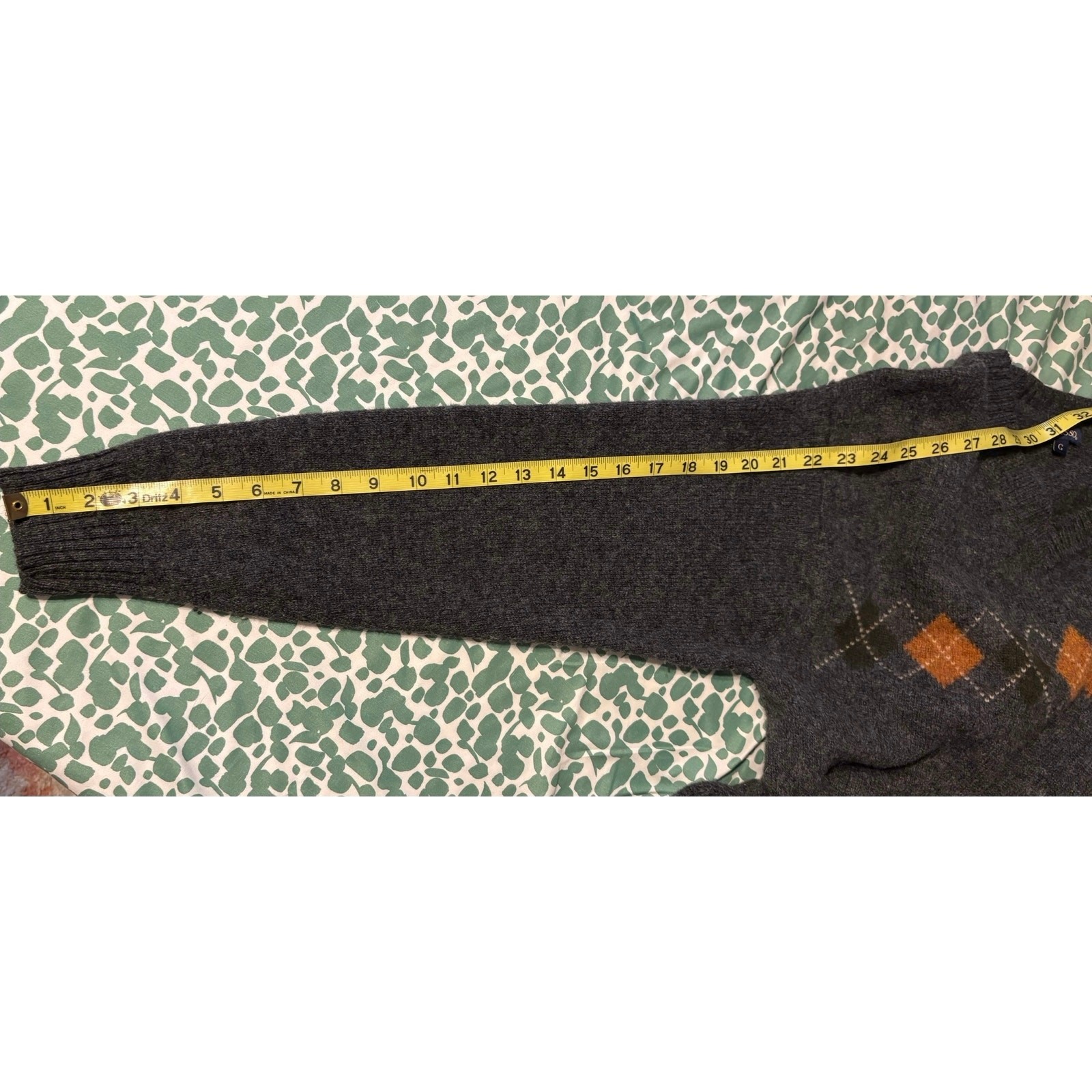 Vintage Tasso 100% Wool Argyle Sweater European Large Charcoal Grey Orange
