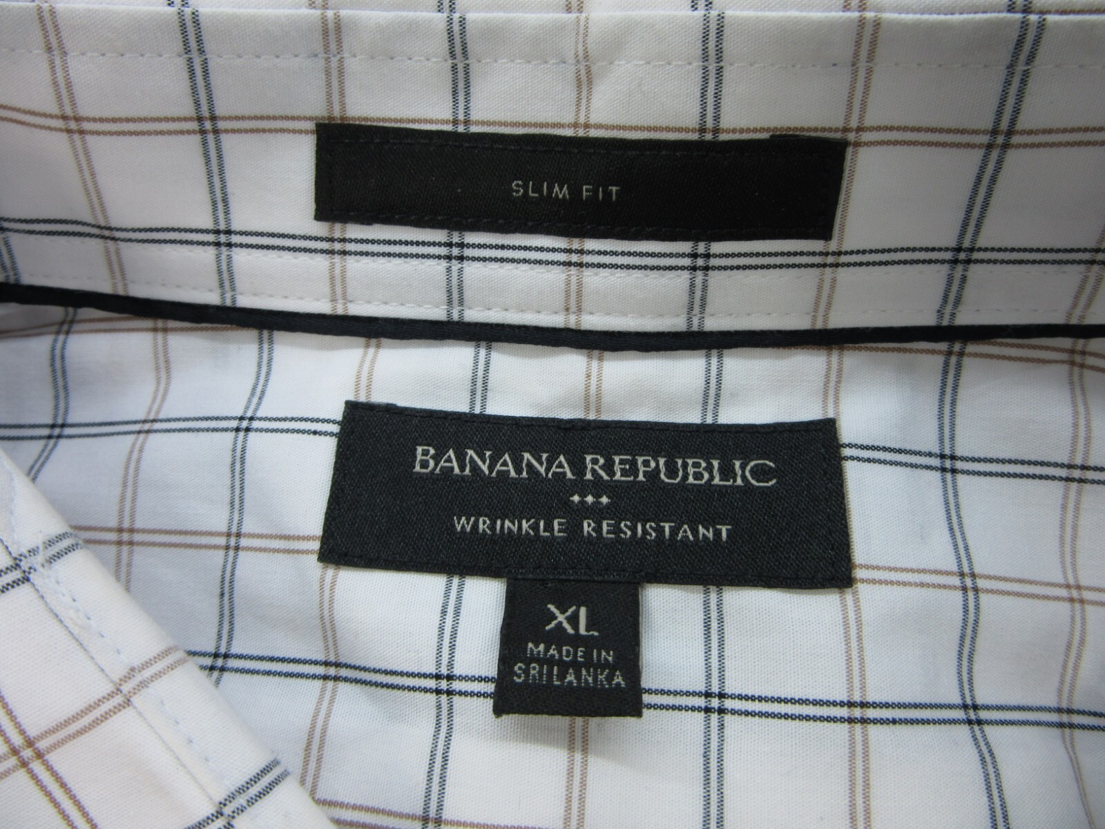Banana Republic Shirt Mens XL Slim Fit Wrinkle Resistant Plaid Beige White