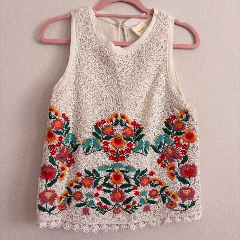 Maeve Anthropologie Embroidered Tank Top Small