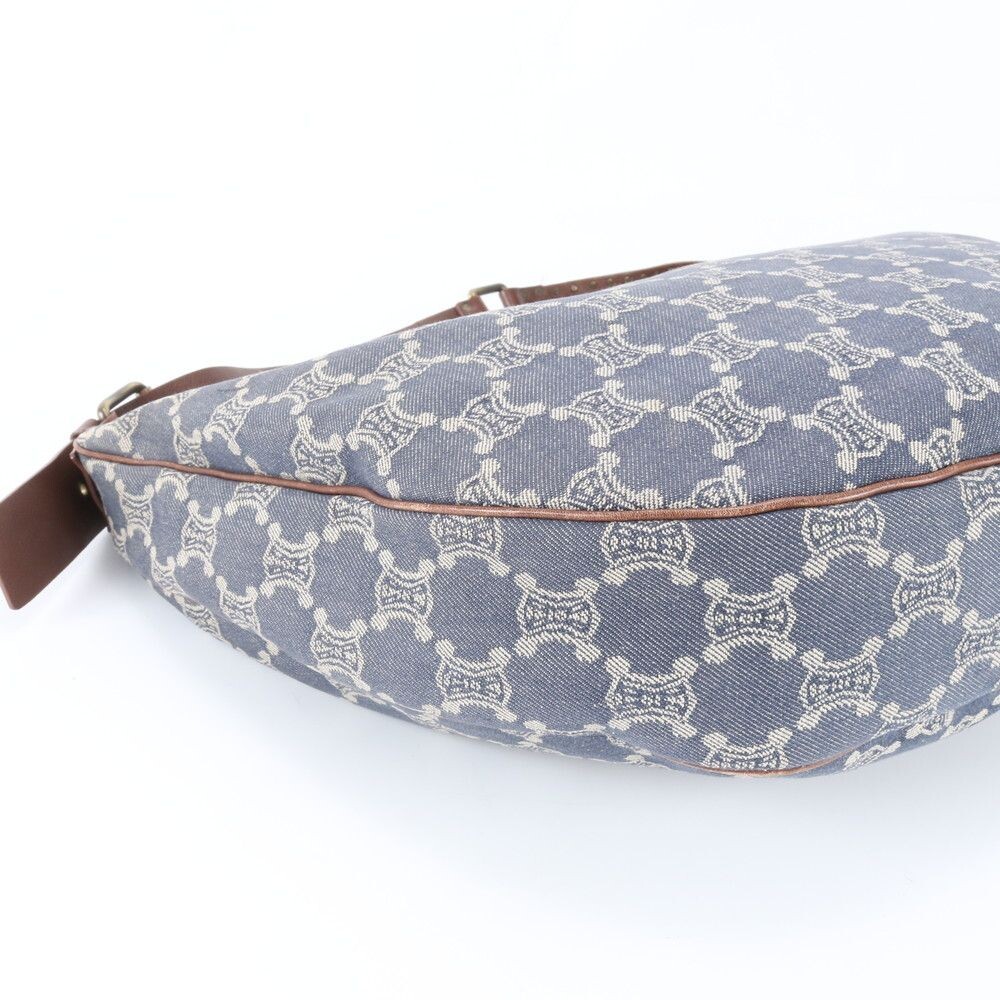CELINE Shoulder Bag Paris Macadam Leather Canvas Indigo Vintage Auth From Japan