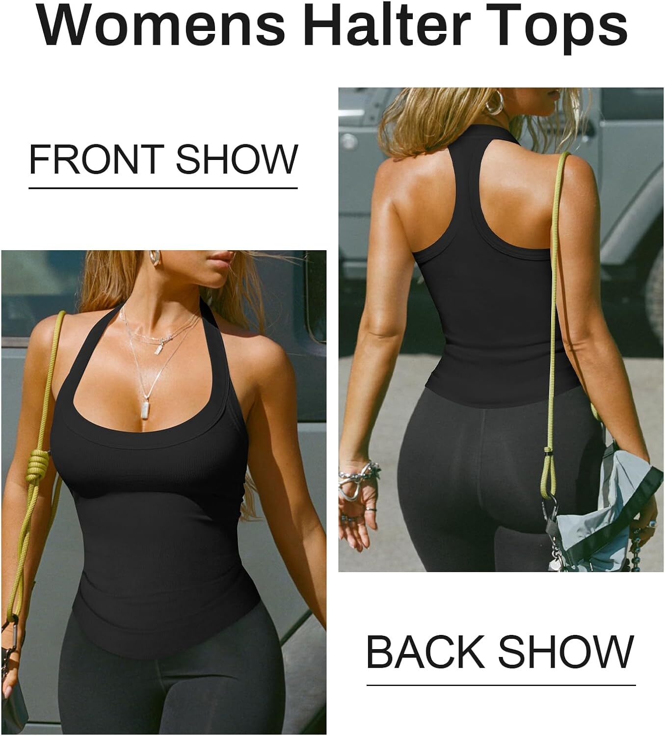 Womens Halter Top Deep Scoop Neck Low Cut Racerback Tank Top for Women