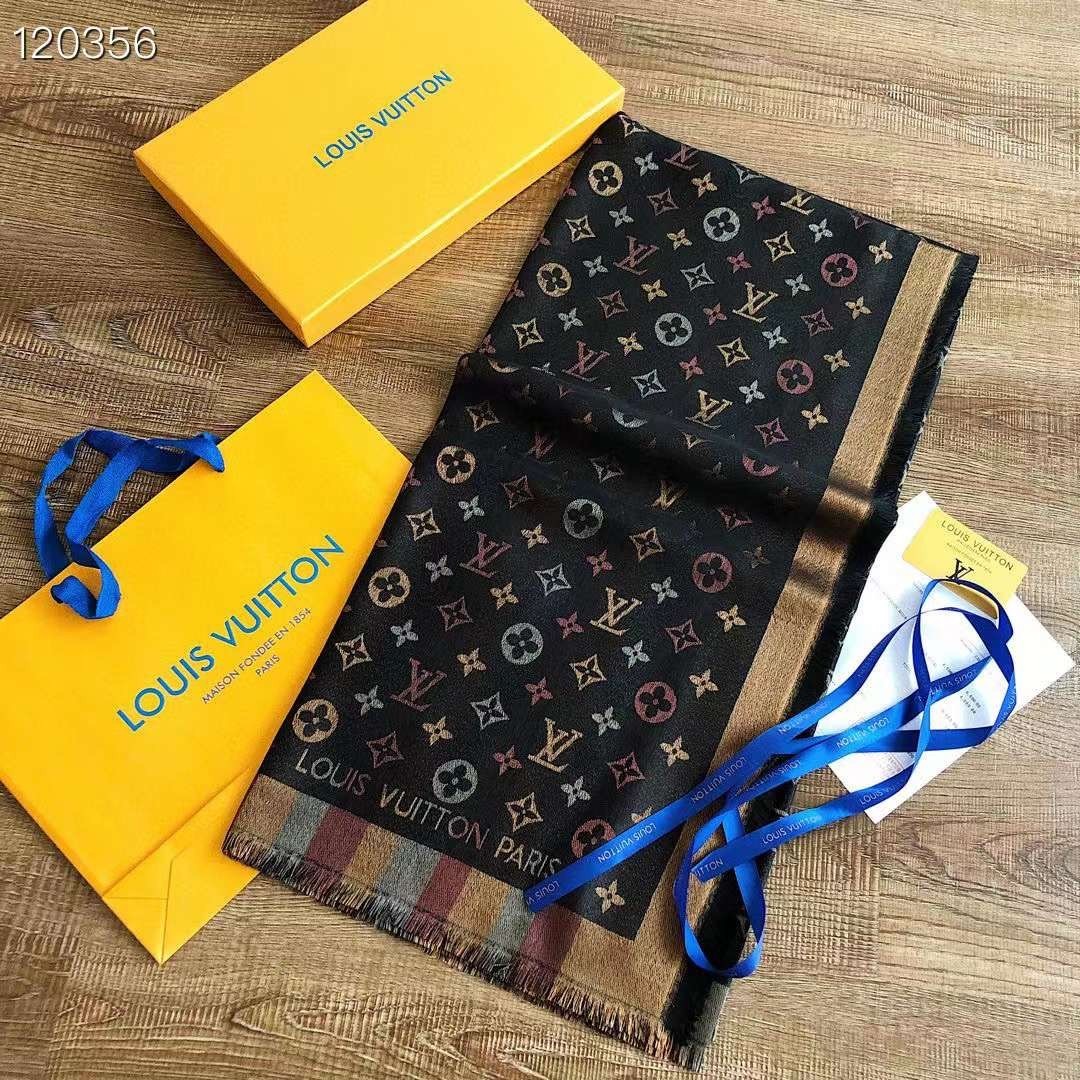 LOUIS VUITTON SCARF SHAWL PONCHO 100% AUTHENTIC CLASSIC SILK BLACK