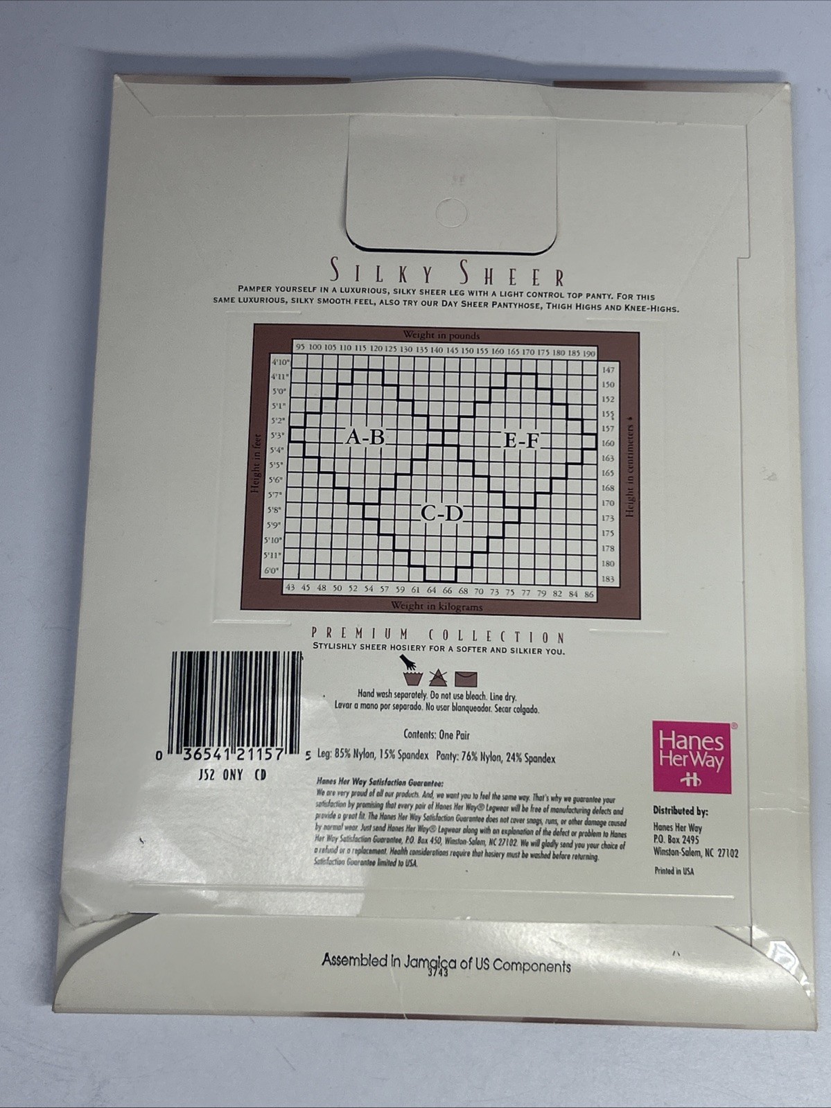 Hanes Her Way Pantyhose Silky Sheer Control Top Style J52 Size CD Color ONYX