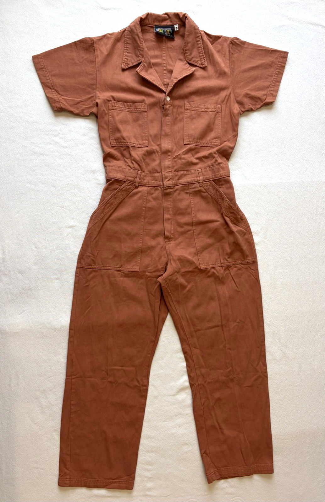 Big Bud Press Orange Rust Short Sleeve Jumpsuit M Pockets Elastic Waist Cotton