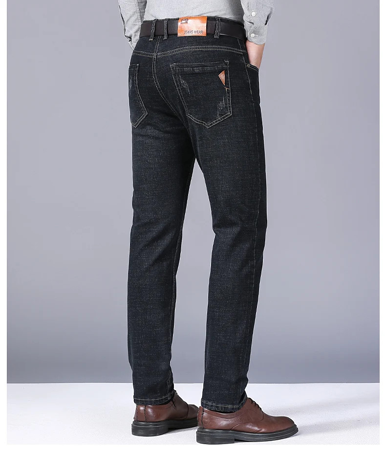 Men’s Casual Straight Leg Jeans Soft Stretch Denim Zipper Fly Blue Black Pants