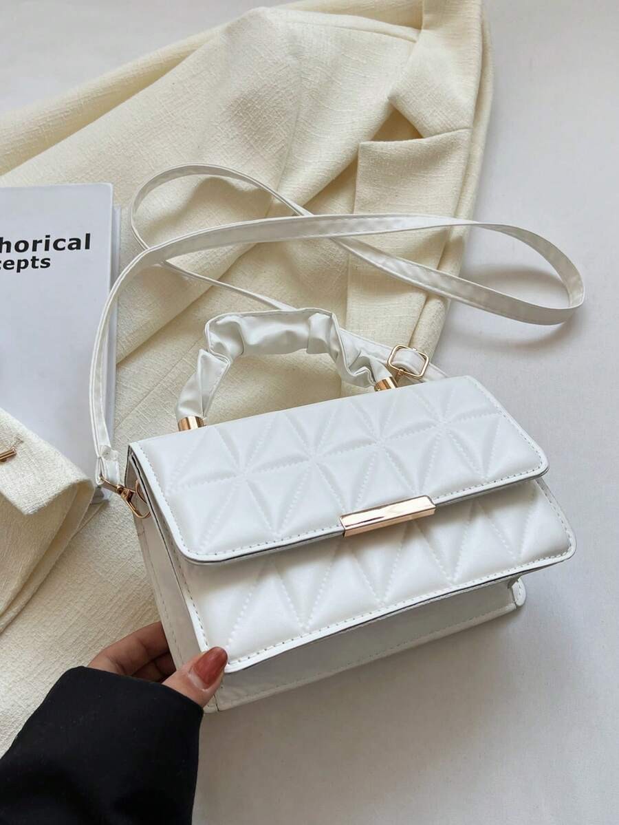 Women PU Leather Crossbody Bag Patchwork Bow Flap Square Shoulder Commute Purse