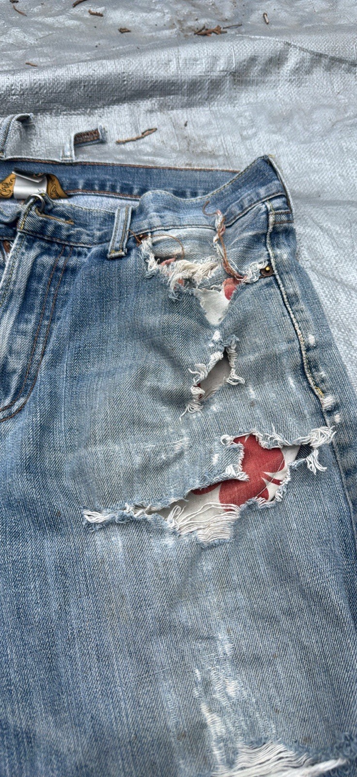 Polo Ralph Lauren Mens Distressed Light Wash Straight Leg Denim Jeans Blue