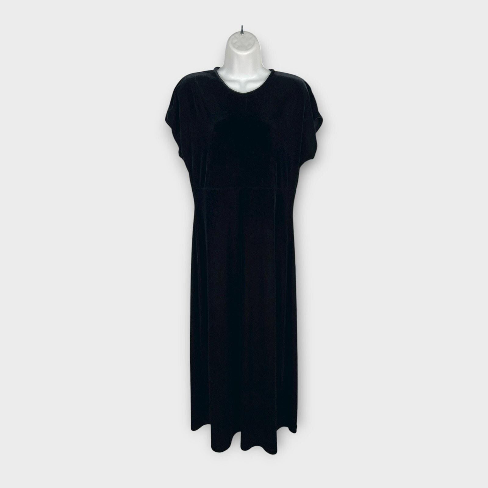 90s Goth Black Velvet Maxi Dress Empire Waist Minimalist 10 Medium