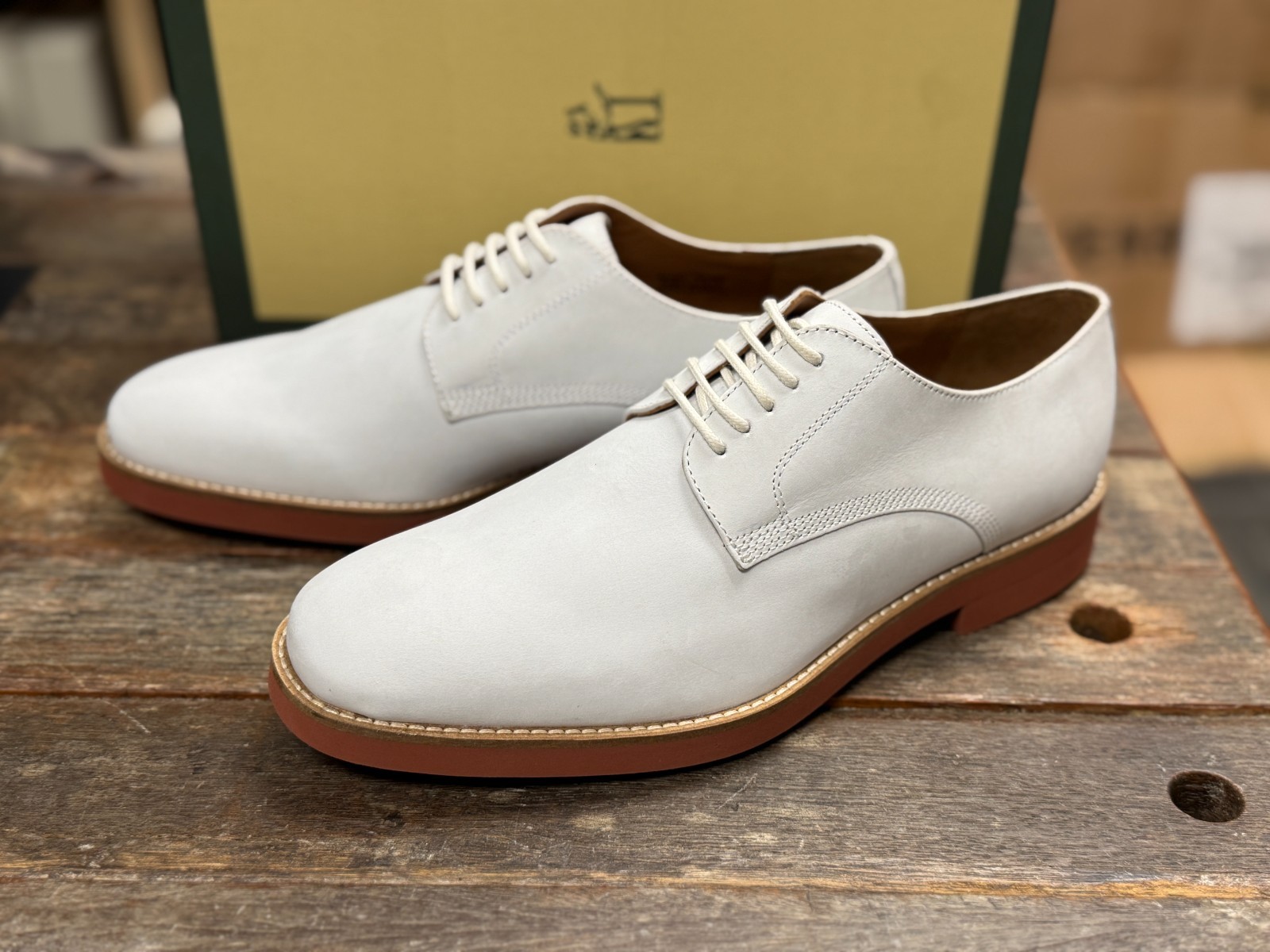 Peter Huber Men’s Shoes Classic White Buck Oxford Red Brick Outsole $179
