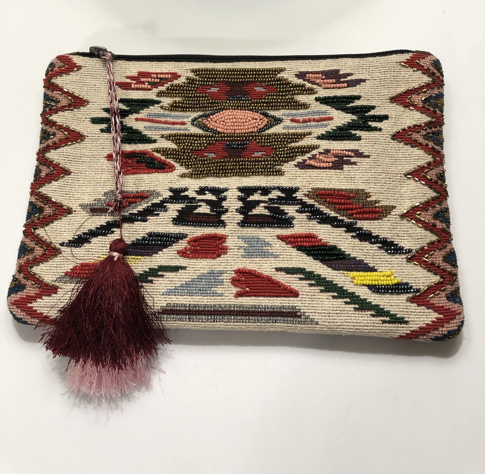 Clutch Artisan Tapestry ￼style Western Print Bead Bag