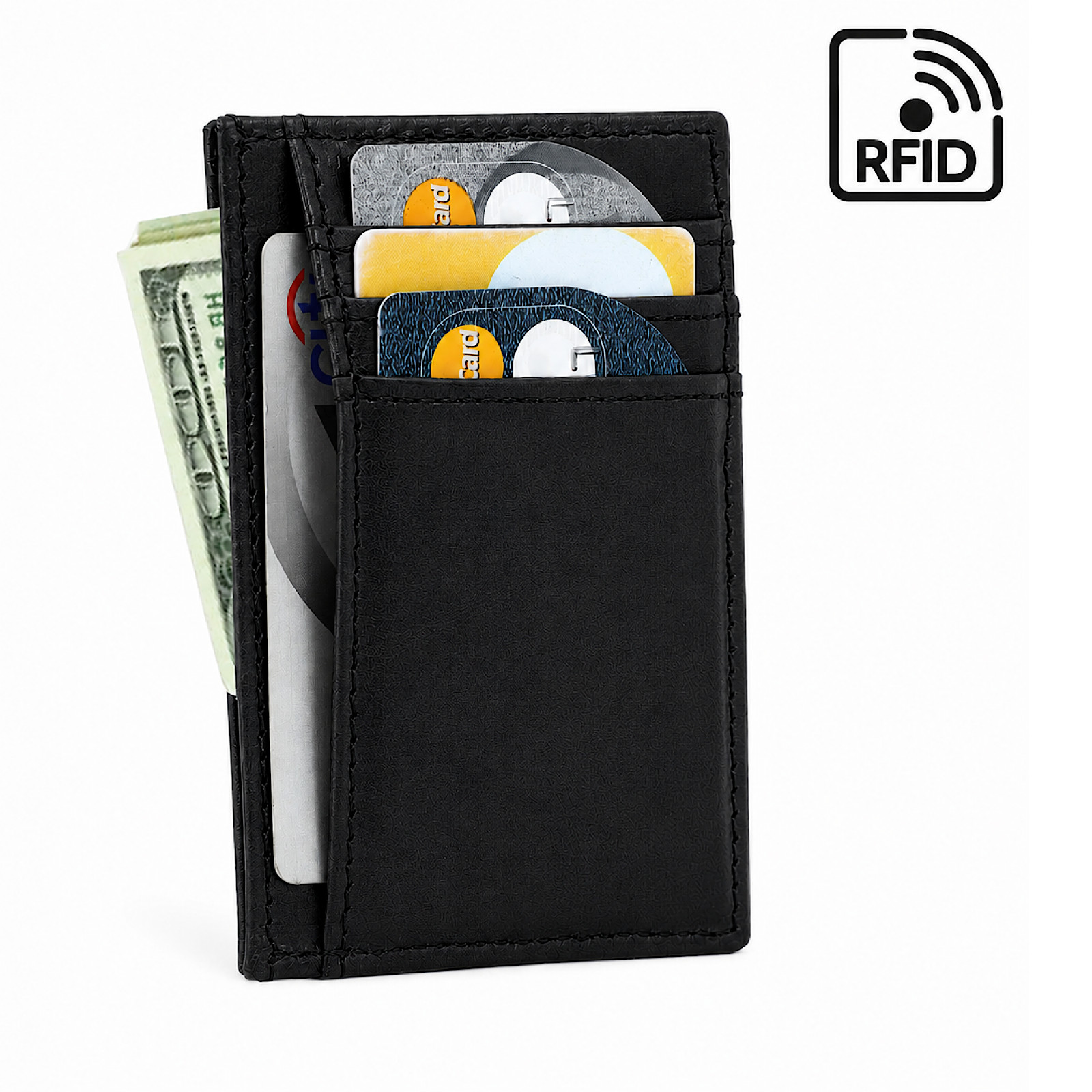 Mens Slim Wallet RFID Blocking Card Holder Front Pockets Leather Wallet Black