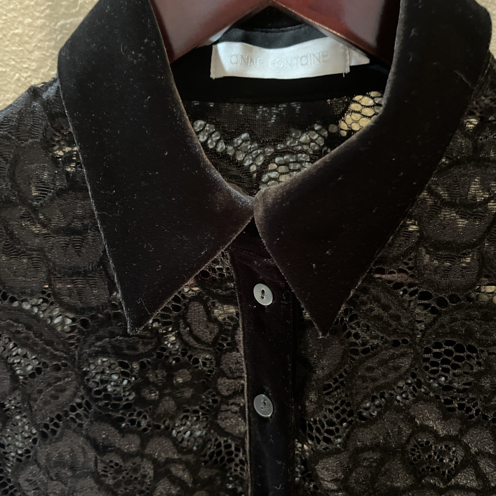 Anne Fontaine Black Lace Velvet Trim Blouse With Matching Velvet Camisole.